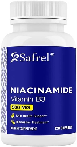 [BRSROFIEDEHQK3TH] Safrel Niacinamide 500mg (Vitamin B3) - 120 Capsules - Skin Health & Blemish Support - Non-GMO, Gluten-Free - Flush-Free Formula - for Men and Women’s Health