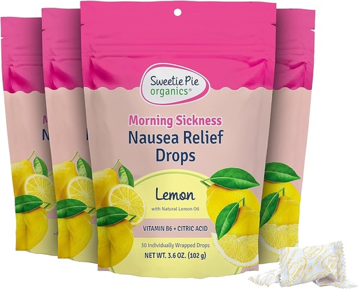 [BRSRMGAYDENRQDT2] Sweetie Pie Organics Pregnancy Nausea Relief Drops, Soothe First Trimester Morning Sickness, Lemon Flavor, 30 Count, 4 Pack