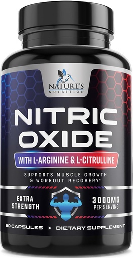 [BRSWGAYBBUFGKF3V] Nitric Oxide Booster Extra Strength 3000mg - 3X Strength L-Arginine & Citrulline, Best Nitric Oxide Supplements for Men, Supports Muscle, Heart Health, Energy Supplement, Bottled in USA, 60 Capsules