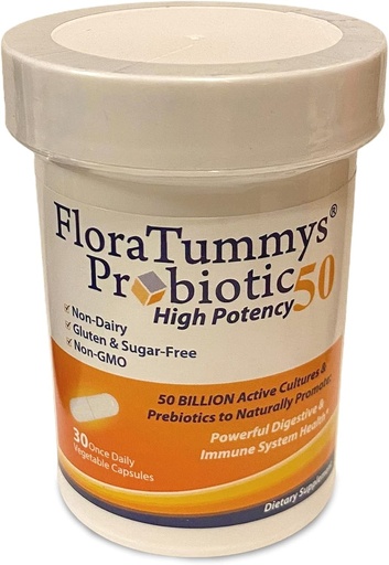 [BRSWGFT3B4HRU3L6] פלורה Tummys 50 High Potency Adult Probiotic, 50 מיליארד CFU, Prebiotics, Milk Free, Gluten Free Probiotic, non-GMO, Sugar-Free, Made in USA