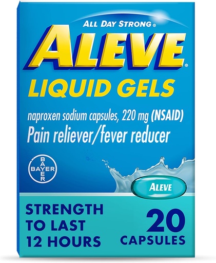 [BRSWIY32CEHQ4FTY] Aleve Pain Reliever & Fever Reducer Liquid Gels, Naproxen Sodium, Schmerzlinderung, 20 Count