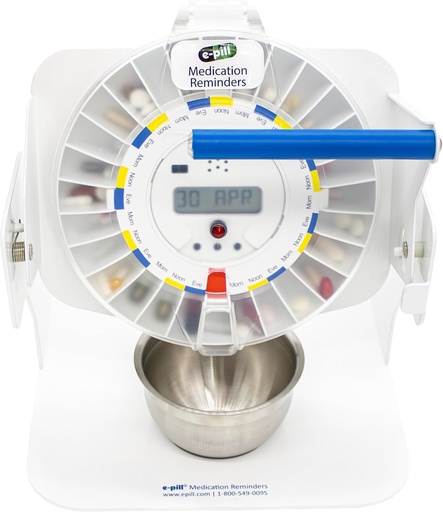 [BRSWECQYOJ6RAAA2] e-Pill MedTime Station – Dispensador automático bloqueado com base Tipper, 6 configurações de alarme – Cobertura transparente clara