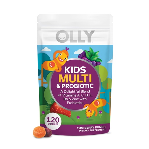 [BRSW2YAFBB5AGFLG] OLLY Kids Multivitamin & Probiotic Gummy, Digestive Support, Vitamins A, D, C, E, B, Zinc, Chewable Supplement, Berry Flavor, 60 day supply - 120 Count