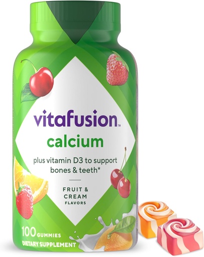 [BRSWIYINCEGWOCLK] vitafusion Chewable Calcium Gummy Vitamins for Bone and Teeth Support, Calcium Gummies, Fruit and Cream Flavor, 100 Count, 50 Day Supply