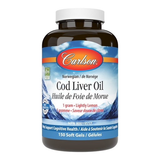 [BRSWIYILOAMWACDE] Carlson - Cod Liver Oil Gems, 460 mg Omega-3s + Vitamins A & D3, Wild-Caught Norwegian Arctic Cod-Liver Oil, Sustainably Sourced Nordic Fish Oil Capsules, Lemon, 150 Soft Gels