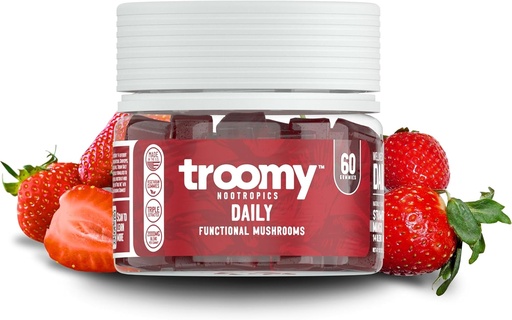 [BRSRMCA5BUPBGCD6] Troomy Daily 14 Mushroom Blend Gummies - Great Tasting Natural Mango Strawberry Flavor, Gelatin-Free, Gluten-Free, Vegetarian - 60 Count