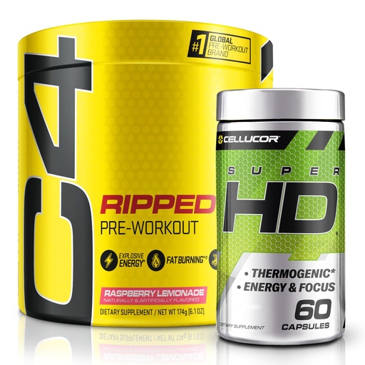 [BRSROAT7PIBBS3L2] C4 Ripped & SuperHD, The Thermogenic Bundle, C4 Ripped Pre Workout Powder, Raspberry Lemonade 30 Servings + SuperHD with Capsimax and Green Tea Extract, 60 Servings