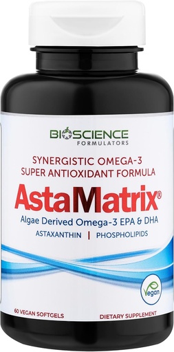 [BRSWGEIDC4NWGCQ6] AstaMatrix® Algal Omega 3 DHA EPA Astaxanthin Phospholipids| Vegan-Friendly Alternative to Krill Oil or Fish Oil | 60 Vegan SoftGels