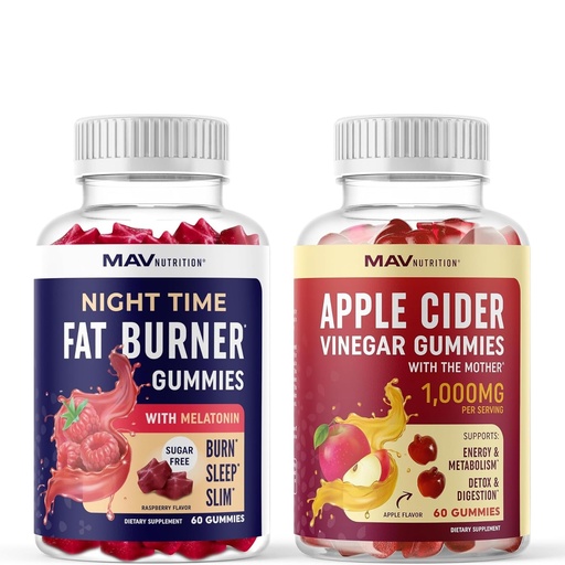 [BRSRAHY5AB4BSYLL] MAV NUTRITION Night Time Fat Burner Gummies and Apple Cider Vinegar Gummies | Nighttime, Metabolism Boost & Weight Management Gummy Bundle | 30 Servings Each