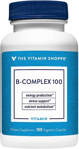 [BRSWIYTYOEDRME3I] The Vitamin Shoppe B Complex 100 – Supports Energy Production, Nervous System Function & Nutrient Metabolism – Excellent Source of B1, B2, B6, B12, Niacin, Folic Acid & Biotin (100 Veggie Caps)