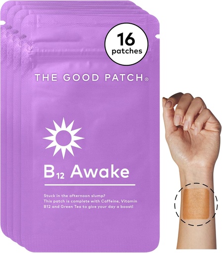 [BRSWYYADO4CA2GTP] The Good Patch B12 Awake Patch, Natural Patch with Caffeine, B12, and Green Tea Extract, Plant Powered Wearable Wellness, Helps to Promote Energy (16 Total Patches)