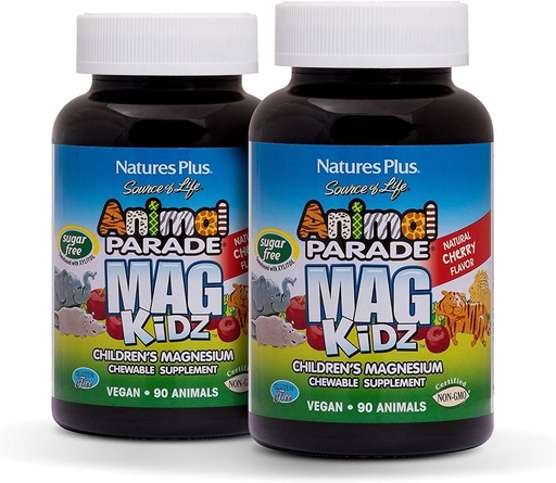 [BRSWGZ35BB4BMHTG] NaturesPlus Animal Parade MagKidz, Natural Cherry Flavor - 90 Animal- Shaped, Žvýkací tablety - Balení 2 - Kostní a svalová podpora zdraví - Non- GMO, Vegan, Gluten zdarma, Cukr zdarma - 90 Celkem služby