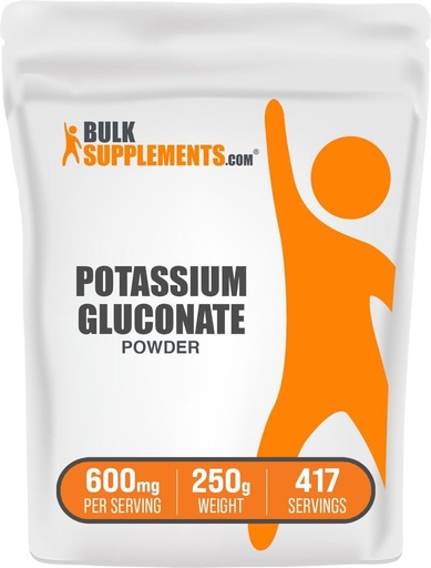 [BRSWIF36BMGQIYDM] BulkSupplements.com Potassium Gluconate Powder - for Hydration Support, Mineral Supplement, Potassium 99mg - Gluten Free, 600mg per Serving, 250g (8.8 oz) (Pack of 1)