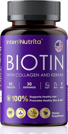 [BRSRAHAEBYFRAG3K] Biotin with Hydrolysed Collagen and Keratin, 5000mcg Biotin for Hair Growth，Skin & Nails & Energy Production，USA Made - Vitamin A, C, D3, E, B1, B2, B7, B12 Complex