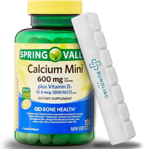 [BRSRAZLQC4PWC2DX] Calcium with Vitamin D3, Mini Calcium Pills, Dietary Supplement, 150 Mini Softgels (Includes Bundling Bliss Pill Organizer) - 1 Pack