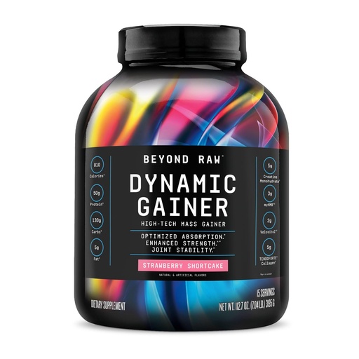 [BRSROZA3ABYQ2D3H] BEYOND RAW Dynamic Gainer | High-Tech Mass Gainer | Optimized Absorption, Enhanced Strength, and Joint Stability | Strawberry Shortcake | 15 Servings