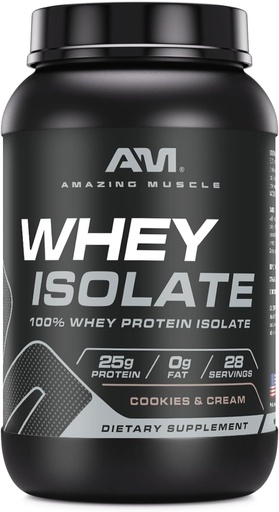 [BRSRAGLQCQFAGCT3] Amazing Lihasvadaku valk Isolaatpulber | 25 Grams Protein Per Serving | 100% Whey Isolaat | Zero Fat | Made in USA (2 Lb, Cookies & Cream)