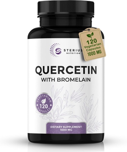 [BRSW2ZT7OEPB4YDL] Quercetina con Bromelain ( 1000mg Servings) - 120 Veggie Capsule Supplement - Supports Healthy Immune Functions in Men &amp; Women, Vegan, Non-GMO, Made in USA