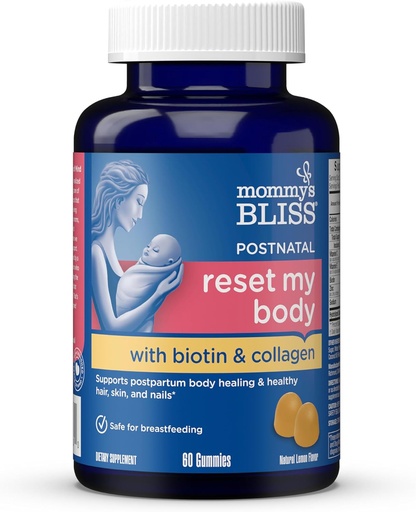 [BRSWYC34CMIGY3I2] Soutien postnatal de maman Énergie et récupération Gommies avec biotine et collagène : guérison et santé articulaire, cheveux, peau et ongles Vitamine, sans gluten, 60 Gommies (30 portions)
