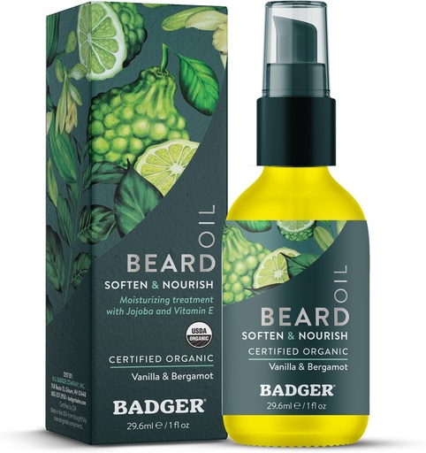[BRSWIGADCZYB63DE] Badger Beard Oil, Babassu & Jojoba, Certified Organic, Premium Beard Conditioner, Beard Oil for Dry Skin, Beard Oil for Long Beards, Facial Hair Oil, 1 fl oz Glass Bottle