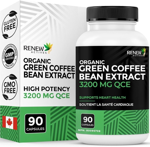 [BRSWY2Y6AEDQOFLV] Renew Actives High Potency Green Coffee Bean Extract - 800mg per Serving Green Coffee Bean Extract with 50% Chlorogenic Acid for Antioxidant Benefits - Made in Canada - 90 Vegan Capsules