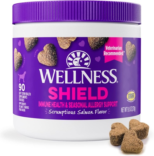 [BRSRMGQCCN7GMGT2] Wellness Salmon Flavored Soft Chew Immune & Allergy Supplements for Dogs, 90 Count