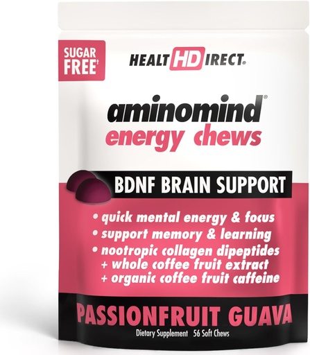 [BRSRAGD5AUDWGELX] HEALTH DIRECT - AminoMind Energy Chews - Passionfruit Guava - 56 Chews - Optimal Cognitive Function