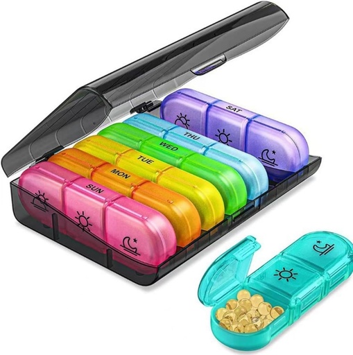 [BRSRE2Q7CJYRYCQ6] Weekly Pill Organizer 7 Day 3 Times, Portable Pill Organizer, BPA Free Pill Case, Travel Daily Pill Box Reminder, Medication Organizer for Vitamins, Supplements (Black+7 Color)