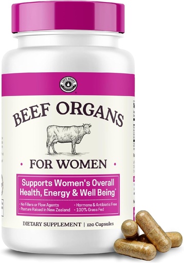 [BRSRAHA3A4CG2YA2] Beef Organ Supplement for Women - Beef Liver, Kidney, Heart and Uterus Tissue, Supports Women's Global Energy and Health - Pasture Raised in New Zealand - No Fillers or Flow Agents - 120 Capsules