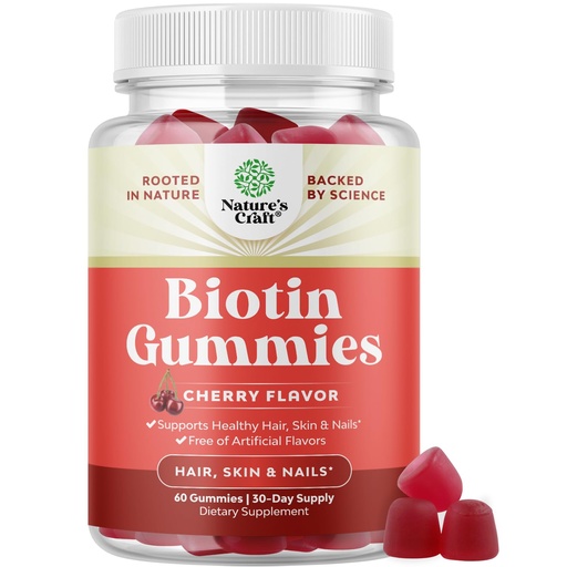 [BRSWYZAYOQHGEGYV] Natural Biotin Gummies for Hair Growth - Vitamins Skin and Nails Women Men with Pantothenic Acid - 60 Count