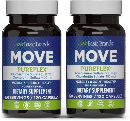 [BRSROGIQPMIQMHL7] Basic Brands - Move Pureflex Glucosamine Chondroitin - Joint Support Supplement for Flexibility & Mobility - 120 Capsules - 2-Pack | Joint Support Supplement, Flexibility & Mobility