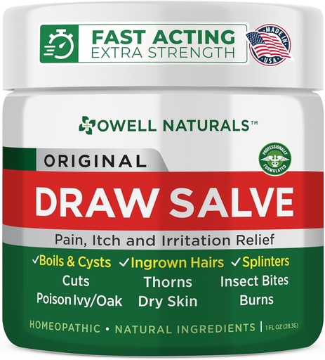 [BRSWIAAKA4NRUEDM] OWELL Naturals Tegning Salve Ødeleggelse for Boil & Cyst fjerning, dypt igrott hår, Splinter fjerning, Bug Spider Bites, Bee Sting, Mosquito kløe, Poison Ivy