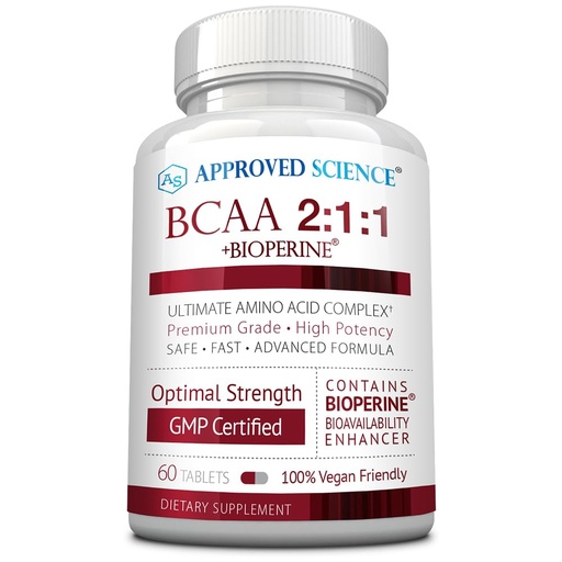 [BRSWYZDQBUBWGADZ] Approved Science BCAA Supplement - 60 Tablets - 2400mg - Increase Performance and Enhance Muscle Development - L-Leucine, L-Isoleucine, L-Valine - Made in USA, Non-GMO