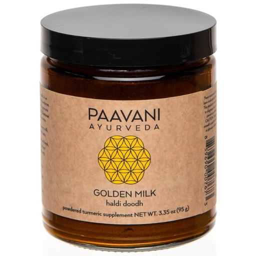 [BRSWGGADPMIQA334] Ayurveda Golden Milk, Organic Turmeric Haldi Doodh Mix, 3.35 Oz | Organic turmeric blended with cinnamon, ginger, ashwagandha, shatavari, cardamom and black pepper—vegan and gluten-free