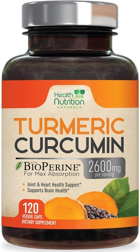 [BRSW2GIEBEFAMA32] Turmeric Curcumin Supplement 2600mg - 95% Curcuminoids with Organic Turmeric & BioPerine Black Pepper for Best Absorption, Nature's Vegan Joint Support, Non-GMO Tumeric, Bottled in USA - 120 Capsules