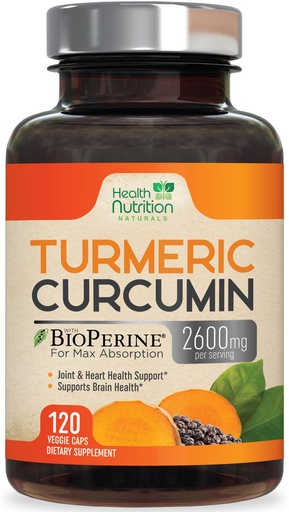 [BRSW2GIEBEFAMA32] Turmeric Curcumin Supplement 2600mg - 95% Curcuminoids with Organic Turmeric & BioPerine Black Pepper for Best Absorption, Nature's Vegan Joint Support, Non-GMO Tumeric, Bottled in USA - 120 Capsules