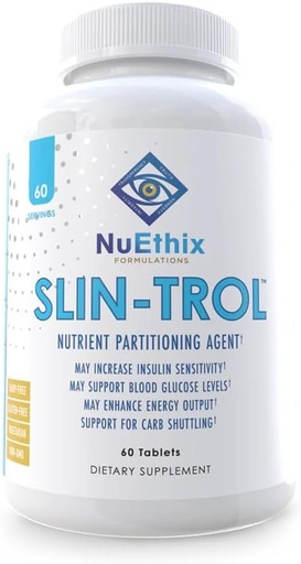 [BRSROBTYBUHRGAIY] NuEthix Formulations SLIN-Trol, Glucose Disposal Agent Таблетки для чоловіків і жінок, Nutrient Partitioning Supplement with Chromium Polynicotinate, & Glycine, Ефективний Carb Absorption, Non-GMO, 60 Сервінги