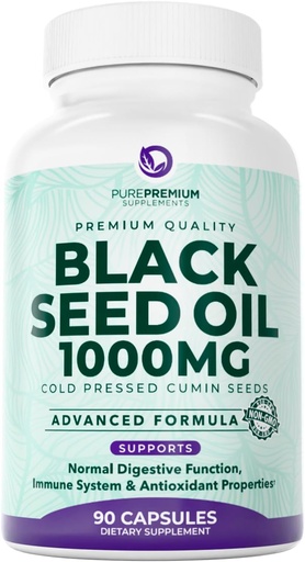 [BRSWG2YYBMCQMG3U] PurePremium Black Seed Oil 500mg - Organic Nigella Sativa Seeds, Cold Pressed Black Cumin Oil Extract - Férfi haj / bőr kiegészítés / Nő csomag 90 kapszula