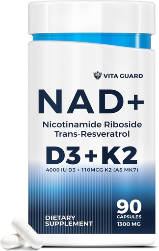 [BRSRAEL4PMFGGCDB] Анти-Aging Energy NAD Supplement – NMN Альтернатива з Nicotinamide Riboside 1000mg, Trans-Resveratrol 300mg, Вітамін D3 4000 IU та K2 110 mcg MK7 – Вегетаріанська 60 Капсули, 1300mg