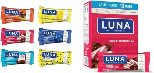 [BRSRAYYYCEJWOYLX] LUNA Bar Variety Pack (12 Count) + Chocolate Peppermint Stick (12 Pack) - Gluten-Free Snack Bars