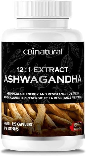 [BRSRAZAROB5AMA3V] CBInatural Ashwagandha 12:1 Extract 500mg (6000 mg Equivalent) – Energy, Vitality & Men’s Wellness Support – 120 Vegan Capsules, 4-Month Supply