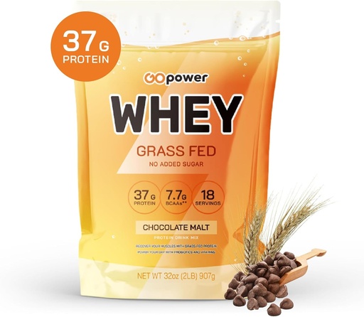 [BRSRAEIDDICWACQU] GOPOWER Whey Protein Powder, BCAAs, Grass Fed Protein Powder, 2 punta, 18 Tarjoilut