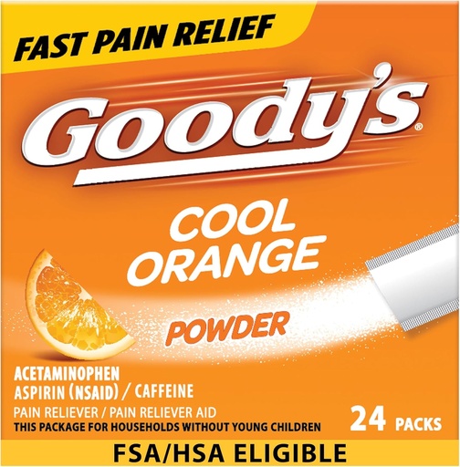 [BRSWIEYHB56GE3A5] Goody's Pain Relief Pulbrid, Extra Tugevus Peavalu Pulber Cool Orange, 24 ct (pakk 1)