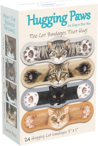 [BRSROFD6CIAQKELG] Hugging Paws – Cat Themed Bandages from Hug-a-BooBoo, The Amazing Cat Bandages That Hug! Beautiful Cat Bandages Featuring Cat Paintings of Actual Rescue Cats! Great Cat Lover Gift! 24 Count Box