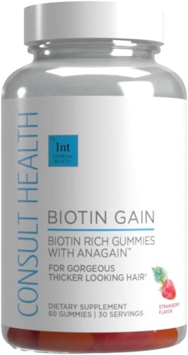 [BRSRAAQTC4CQYCY6] Consult Health BIOTIN GAIN Gummies with ANAGAIN - Reduce Hair Loss - Clinically Tested - 10,000 mcg Biotin Vitamin B7 to Support Healthy Hair Growth, Skin and Nails for Women and Men - 60 Count