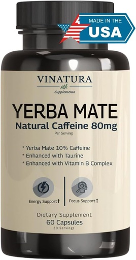 [BRSRO2YOOQPAM3A2] Yerba Mate 1400mg - Magic Natural Caffeine & Energy Supplements *USA Made & Tested* High Potency Enhanced with Taurine and Vitamin B Complex - 60 Capsules