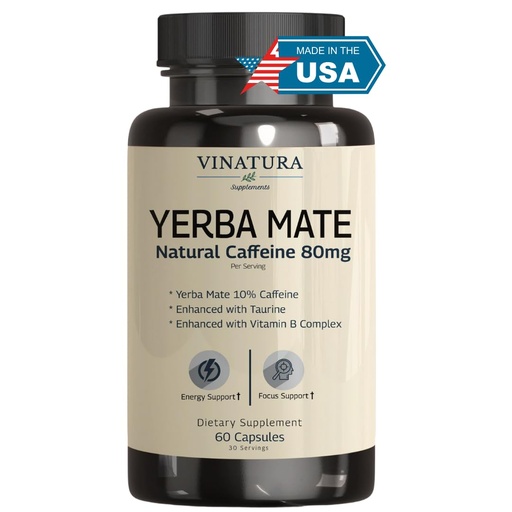 [BRSRO2YOOQPAM3A2] Yerba Mate 1400mg - Magic Natural Caffeine & Energy Supplements, High Potency Enhanced with Taurine and Vitamin B Complex - 60 Capsules