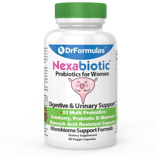 [BRSWKGYEOZ6RQDT2] DrFormulas Cranberry Probiotics for Women Vaginal Health & Urinary Tract with Fiber Prebiotic & D Mannose | Nexabiotic Feminine Health, Vaginosis with Lactobacillus Acidophilus for Yeast, 60 Capsules