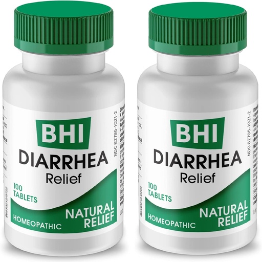 [BRSRAGQQBVYB4ADX] BHI Diarrhea Relief Fast-Acting Natural Remedy for Mild Diarrhea - 8 Soothing Homeopathic Actives Help Calm Stomach Ache, Gas & Cramps for Women & Men - 100 Tablets (Pack of 2)