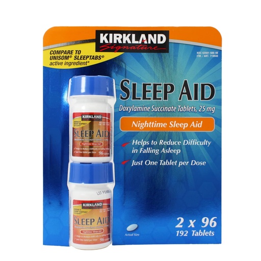 [BRSWIAYOPJYRAF3G] Kirkland Signature Sleep Aid Doxylamine Succinate 25 Mg, 192-Count (Pack of 3)